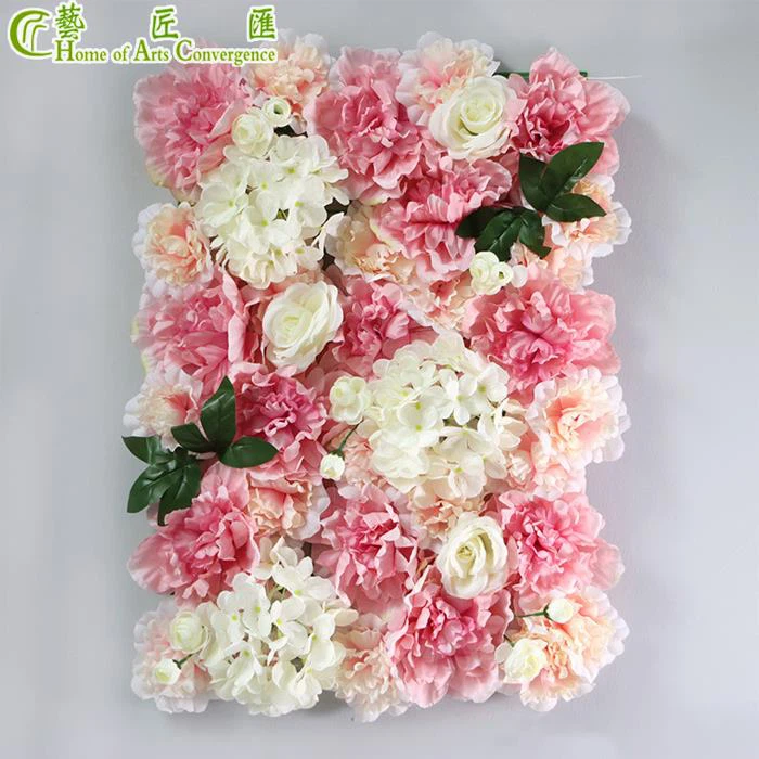Decorative Silk Hydrangea Flower Wall Panels With Faux Grass
